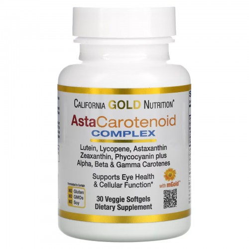 California Gold Nutrition, AstaCarotenoid, комплекс с лютеином, ликопином и астаксантином, 30 растительных мягких таблеток	